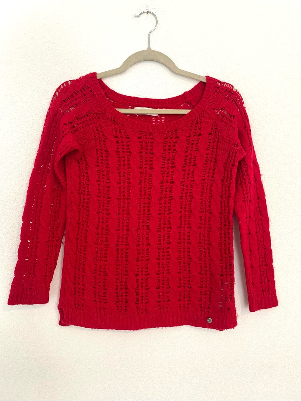 Abercrombie & Fitch Red Open-Weave Scoop Neck Sweater